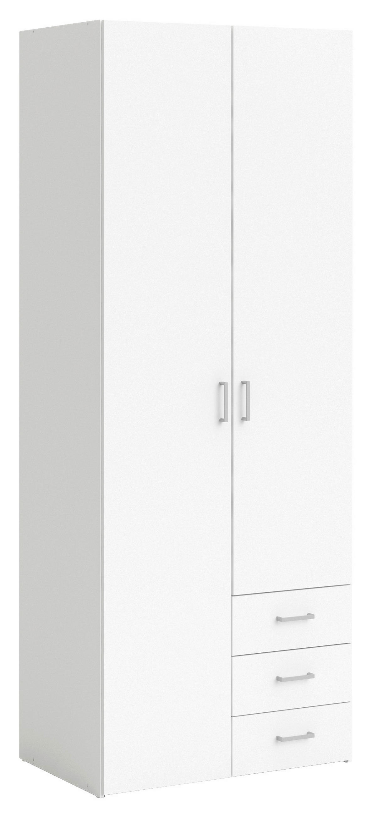 KLEIDERSCHRANK 77,6/200,4/49,5 cm,  in Weiß, 2-türig  - Silberfarben/Weiß, Basics, Holzwerkstoff/Metall (77,6/200,4/49,5cm) - MID.YOU