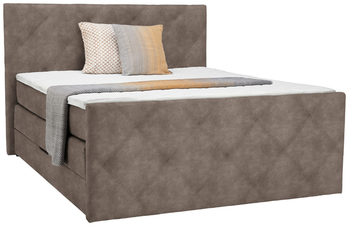 BOXSPRINGBETT 180/200 cm  in Braun, Grau  - Schwarz/Braun, KONVENTIONELL, Kunststoff/Textil (180/200cm) - Ti'me
