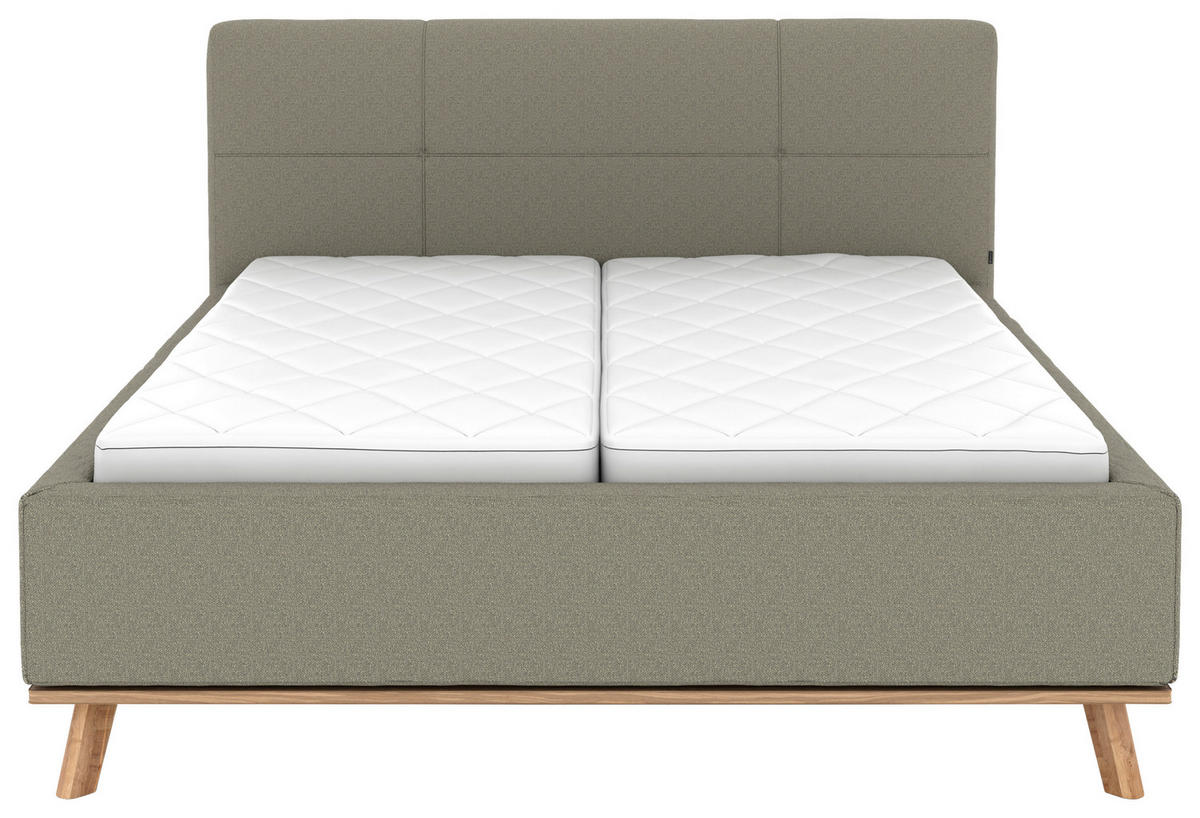 POLSTERBETT Matratze, Lattenrost, Bettkasten 180/200 cm  in Hellgrau  - Eichefarben/Hellgrau, Design, Holz/Textil (180/200cm) - Musterring