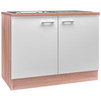 SPÜLENUNTERSCHRANK 100/85/57 cm  in Weiß, Sonoma Eiche  - Alufarben/Weiß, KONVENTIONELL, Holzwerkstoff/Kunststoff (100/85/57cm) - FlexWell