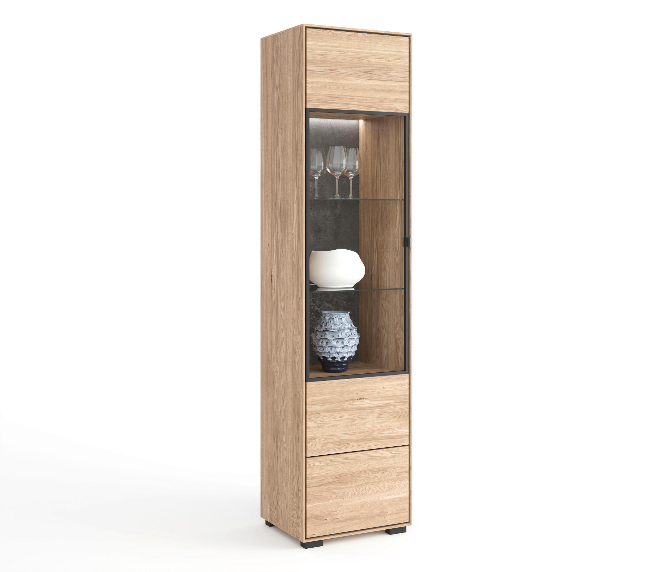 VITRINE  in massiv Eiche Eichefarben - Eichefarben/Schwarz, Design, Holz/Holzwerkstoff (50/202/40cm) - Livetastic