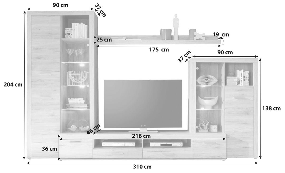 ANSAMBLU MOBILIER CAMERA DE Z in culoare lemn stejar  - argintiu/culoare lemn stejar, Design, plastic/sticlă (310/204/46cm) - Carryhome