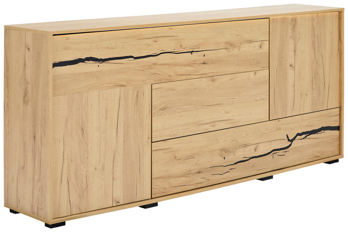 SIDEBOARD  200/89/40 cm 2 Schublade(n)  - Eichefarben/Schwarz, KONVENTIONELL, Holzwerkstoff (200/89/40cm) - Xora
