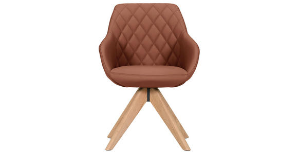 ARMLEHNSTUHL  Typenauswahl, Sitzfläche 360° drehbar, automatische Rückholfunktion  Echtleder  - Cognac/Naturfarben, Design, Leder/Holz (60/83/65cm) - Landscape