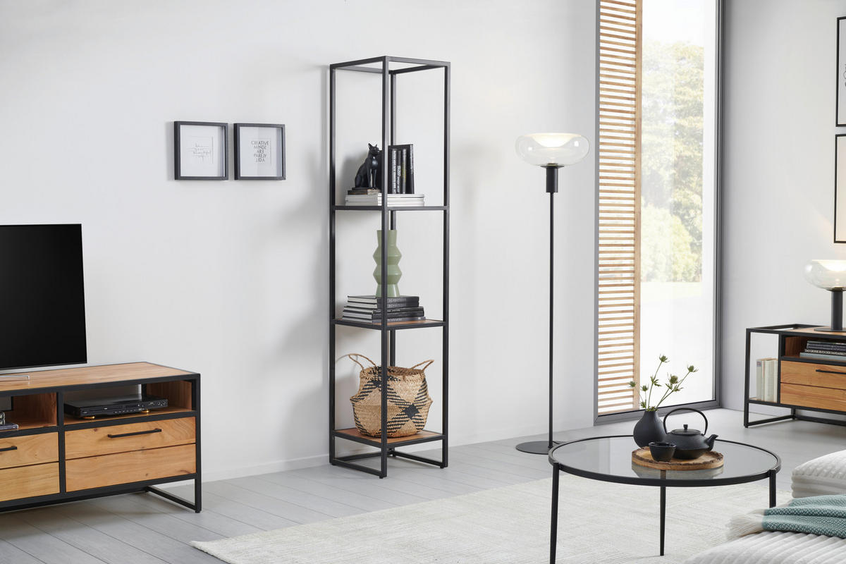 REGAL Akazie massiv Honig, Schwarz  - Schwarz/Honig, Design, Holz/Metall (37/184/42cm) - MID.YOU