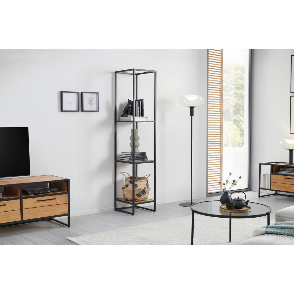 Thumbnail - Mid.you Regal Urban Garden 2.0, Honig, Schwarz, Holz, Akazie, massiv, 3 Fächer, 37x184x42 cm, stehend, Wohnzimmer, Regal...