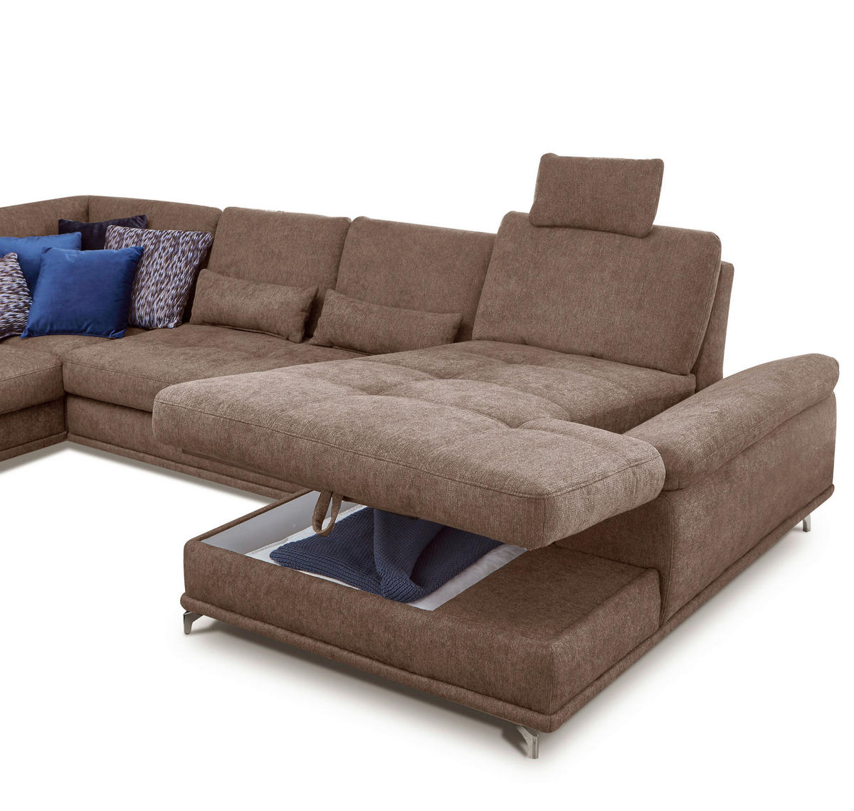 WOHNLANDSCHAFT Flachgewebe Taupe  - Taupe/Silberfarben, Konventionell, Textil/Metall (223/363/176cm) - Sit & More
