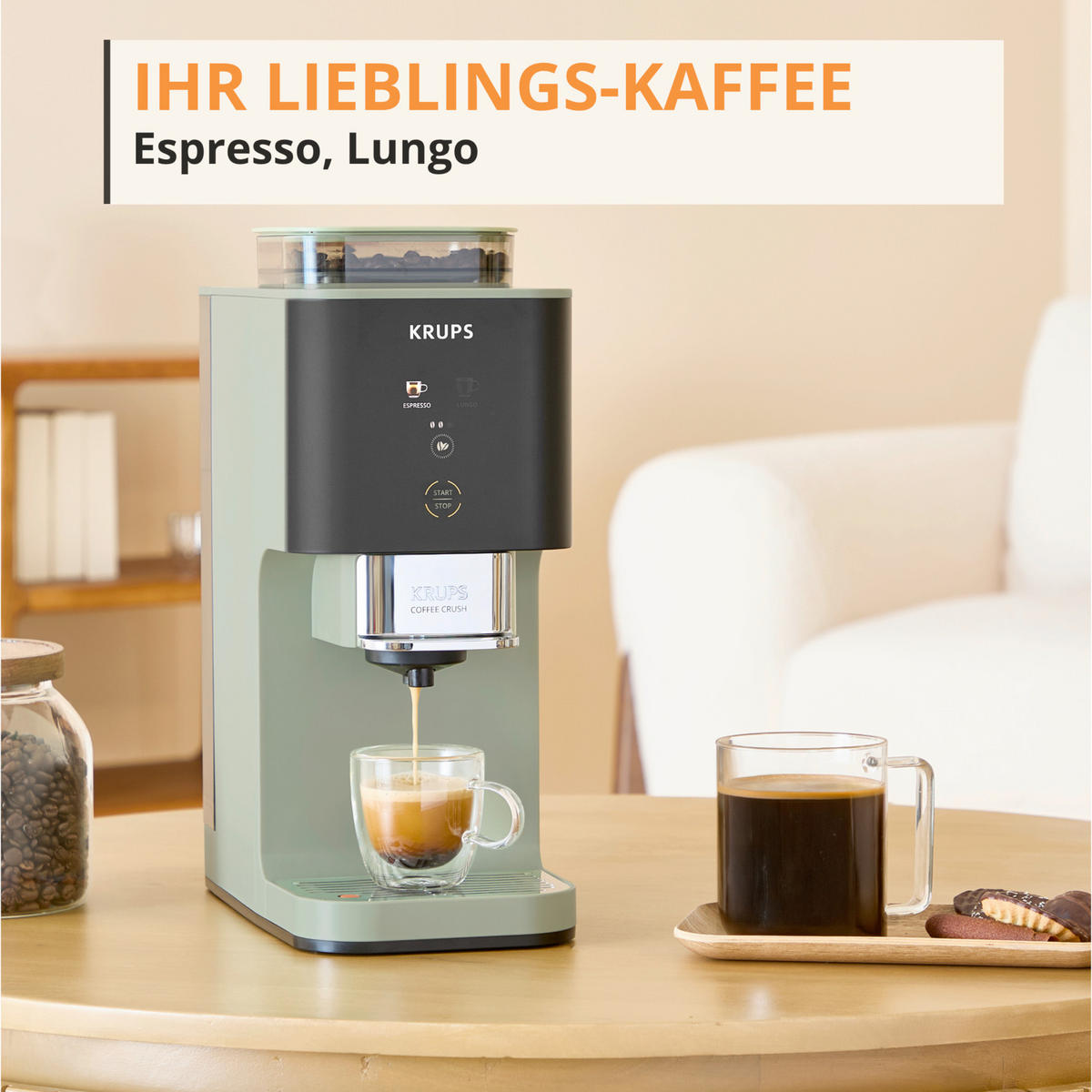 KAFFEEVOLLAUTOMAT Coffee Crush  - Salbeigrün, Basics, Kunststoff (38.5/18.5/41cm) - Krups