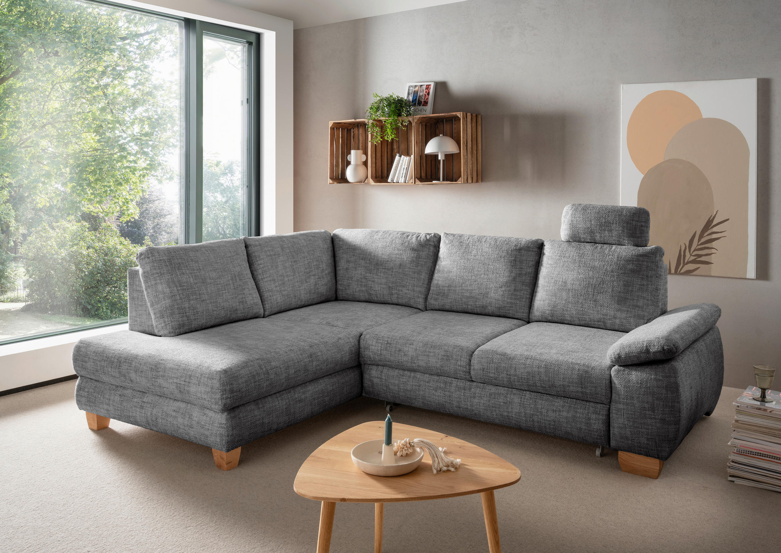 ECKSCHLAFSOFA Struktur Silberfarben  - Wildeiche/Silberfarben, MODERN, Holz/Textil (206/265cm) - Livetastic