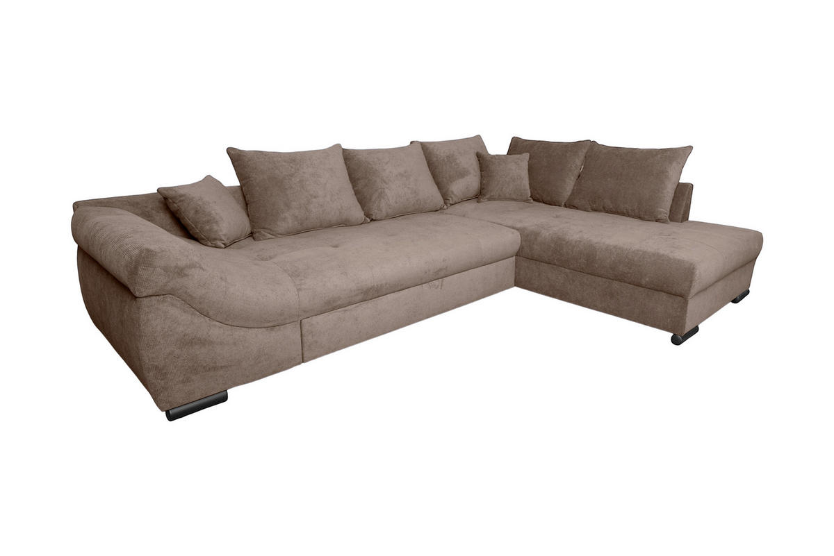 ECKSOFA ATLANTA Braun Struktur Liegefläche im Originalstoff  - Schwarz/Braun, Design, Textil/Metall (298/202cm) - MID.YOU