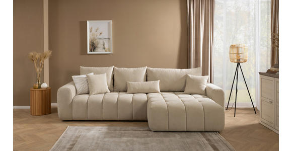 ECKSOFA in Velours Creme - Creme/Schwarz, KONVENTIONELL, Kunststoff/Textil (298/168cm) - Carryhome