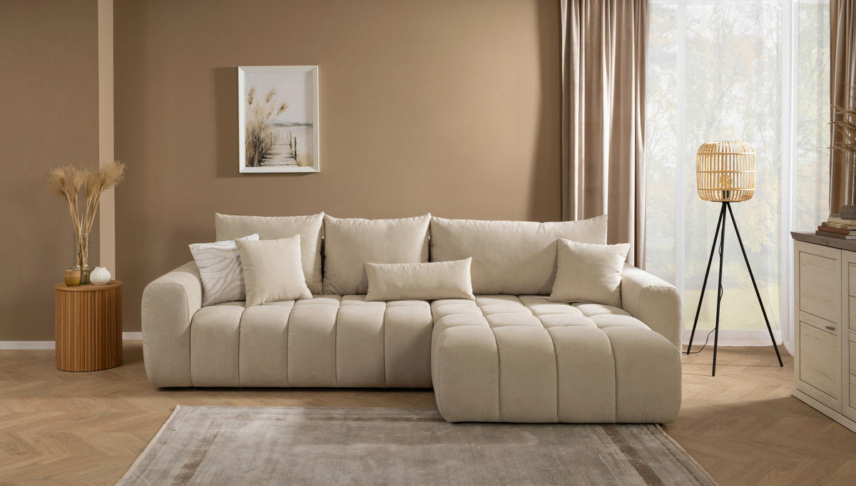 ECKSOFA in Velours Creme  - Creme/Schwarz, Konventionell, Kunststoff/Textil (298/168cm) - Carryhome