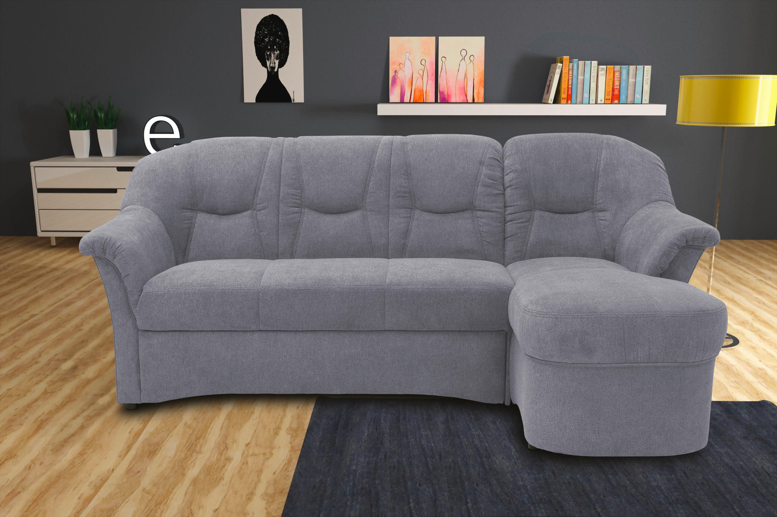 ECKSOFA Dunkelgrau Mikrofaser - Dunkelgrau/Schwarz, KONVENTIONELL, Kunststoff/Textil (232/146cm) - MID.YOU