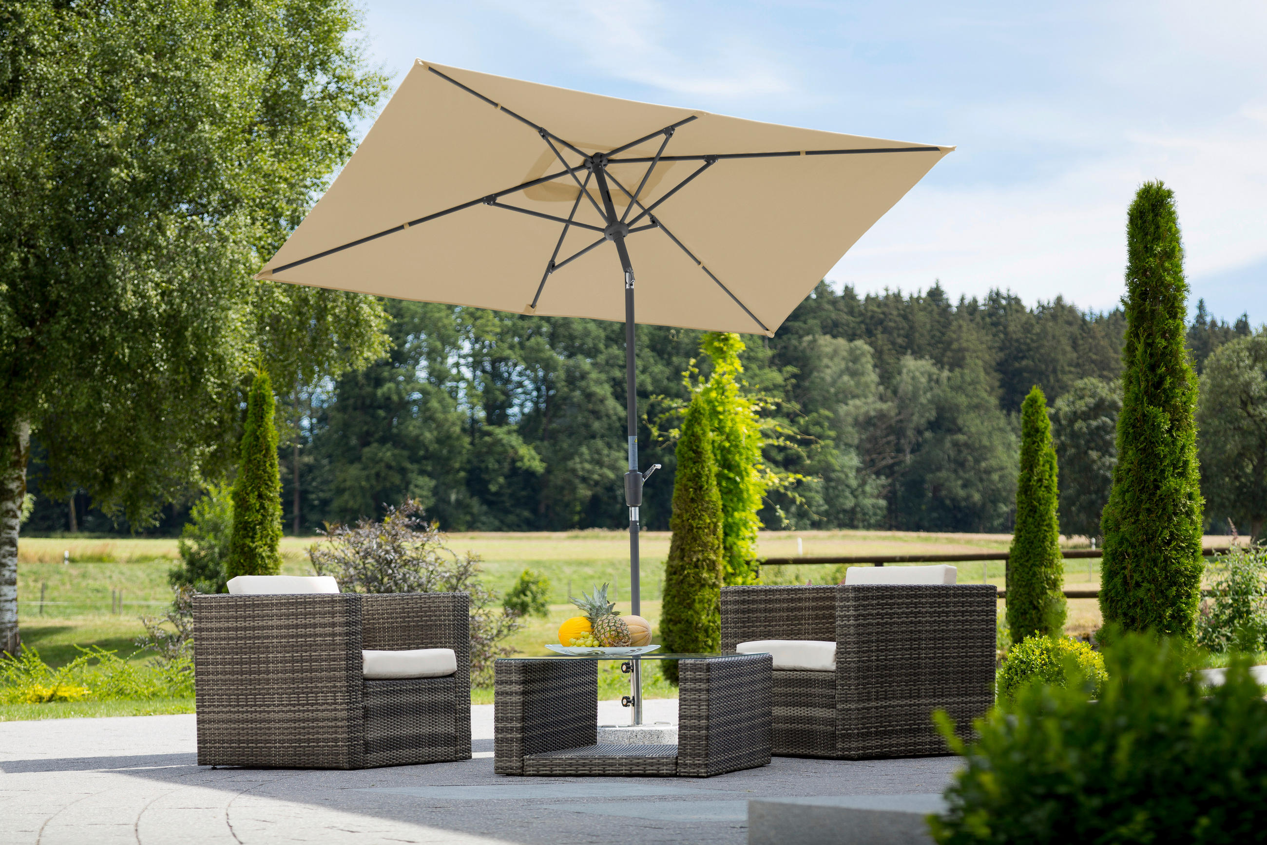 SONNENSCHIRM 270 cm Naturfarben  - Anthrazit/Naturfarben, Basics, Textil/Metall (150/250/270cm) - Schneider