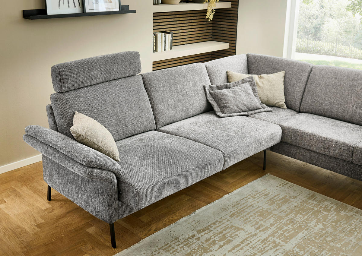 ECKSOFA Platinfarben Flachgewebe  - Platinfarben/Schwarz, KONVENTIONELL, Textil/Metall (273/253cm) - Pure Home Comfort