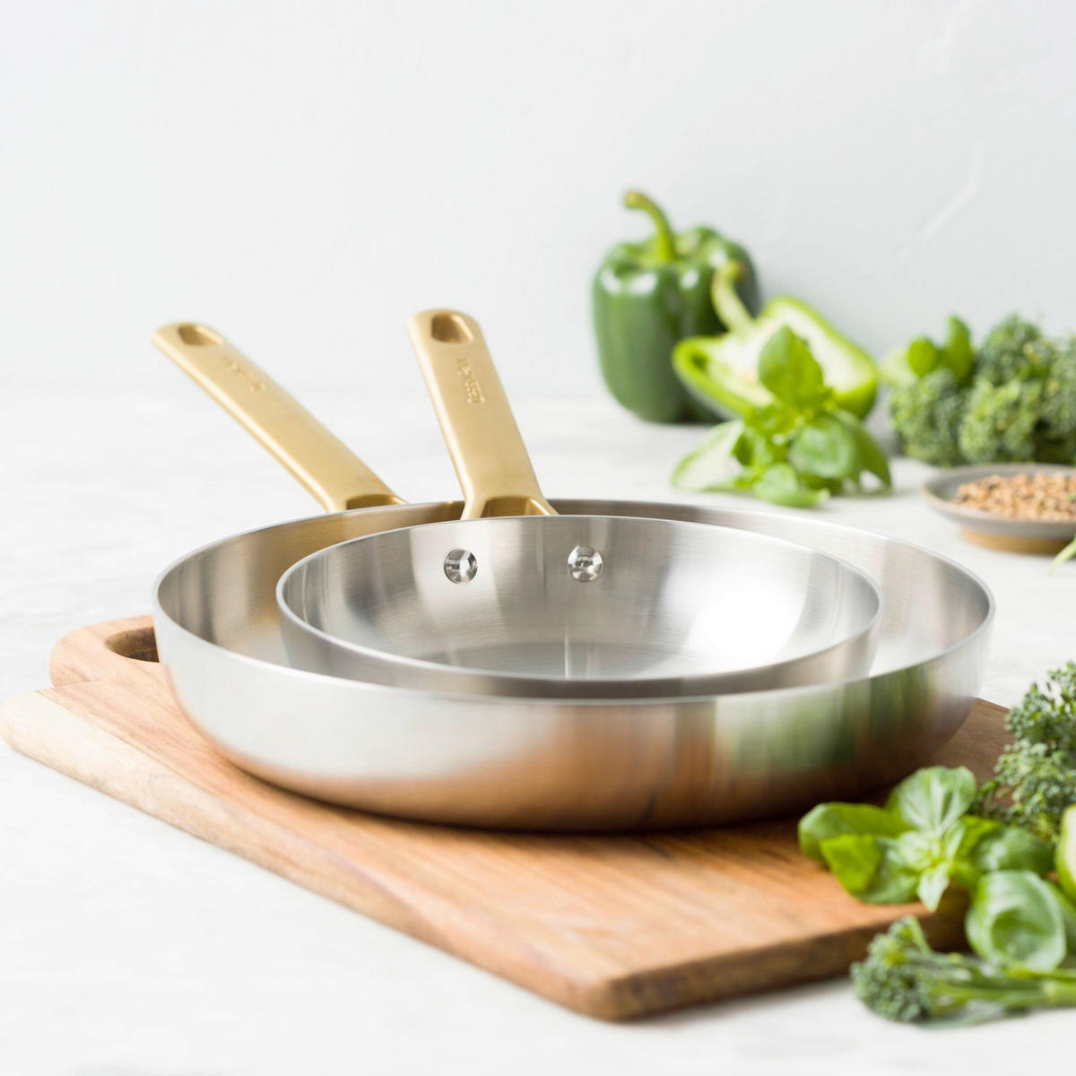 PFANNENSET Padova Reserve Edelstahl 2-teilig  - Edelstahlfarben/Goldfarben, Basics, Metall (20 + 28cm) - GreenPan