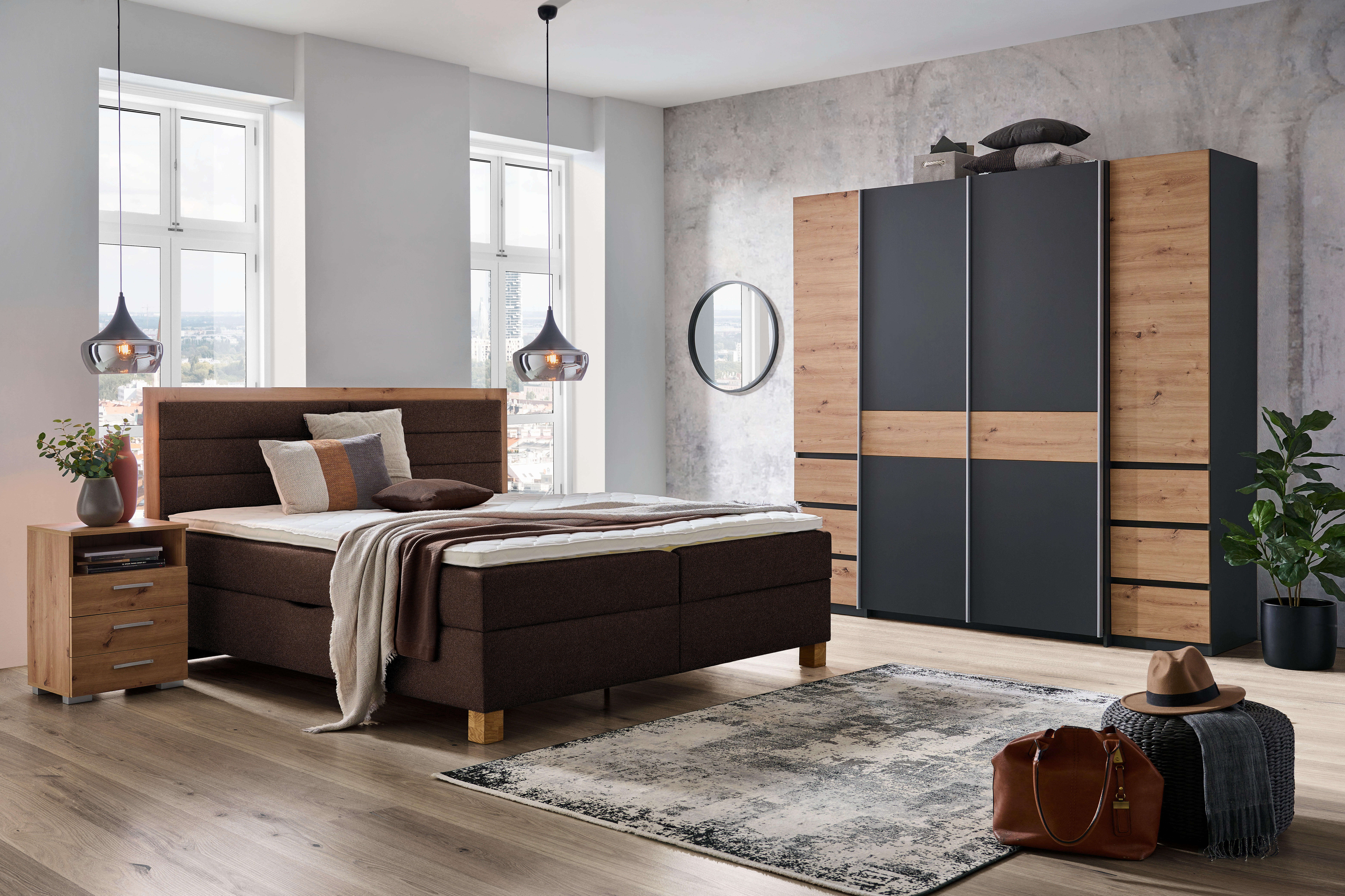 BOXBETT 160/200 cm  in Braun, Eiche Artisan  - Eiche Artisan/Braun, KONVENTIONELL, Holz/Textil (160/200cm) - Carryhome