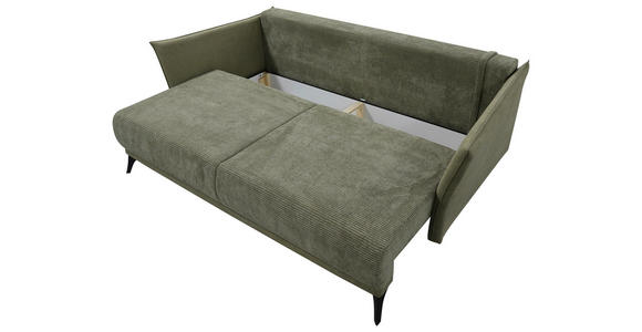 SCHLAFSOFA Cord, Flachgewebe Olivgrün Rückenkissen, Armlehnenkissen, Bettkasten, Schlaffunktion, Rücken echt, Liegefläche im Originalstoff  - Schwarz/Olivgrün, KONVENTIONELL, Textil/Metall (223/72/100cm) - Carryhome