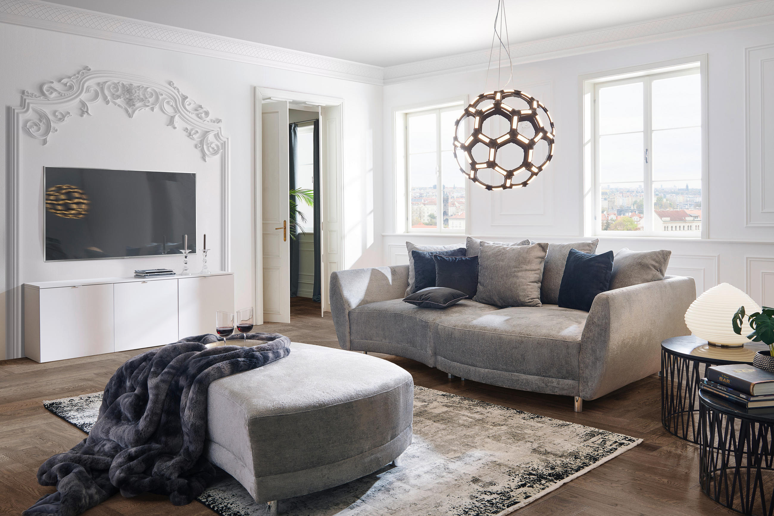 HOCKER in Textil Grau  - Silberfarben/Grau, Design, Kunststoff/Textil (142/46/100cm) - Carryhome