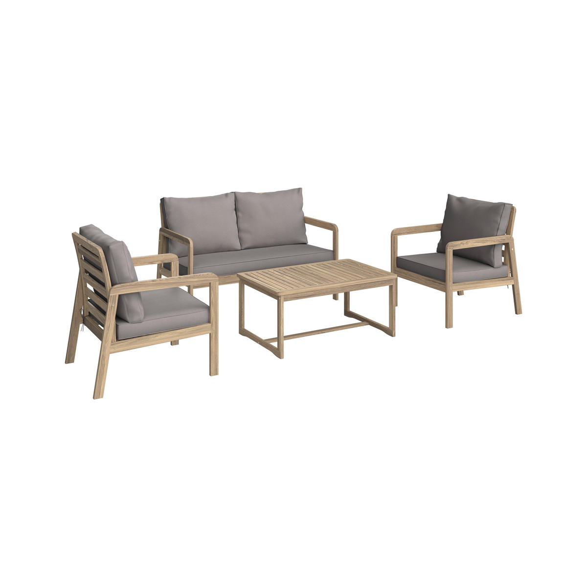 VRTNI SET   drvo, tekstil  svijetlo siva, boje tikovine    - boje tikovine/svijetlo siva, Moderno, drvo/tekstil (85/116/60/35/72/72/55/64/64cm) - Ambia Garden