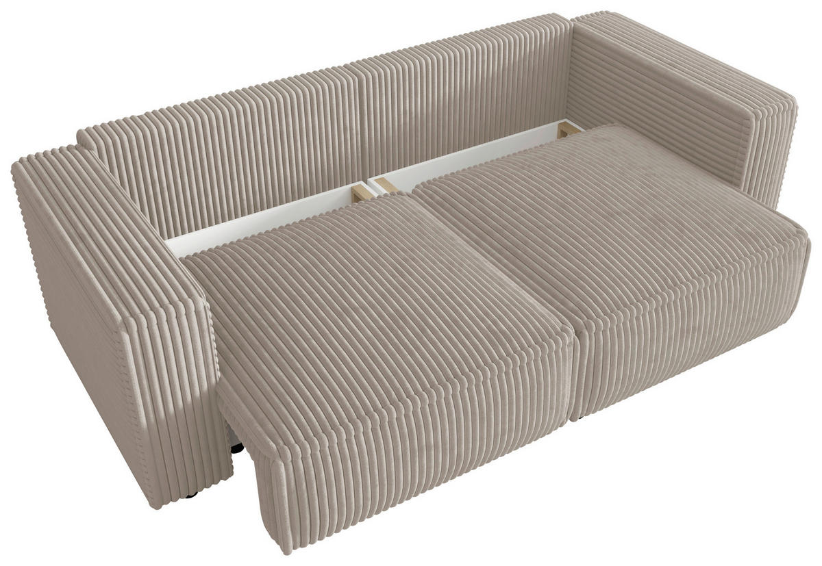 SCHLAFSOFA Cord Beige  inkl. Zierkissen, Bettkasten, Schlaffunktion  - Beige/Schwarz, MODERN, Kunststoff/Textil (250/68/104cm) - Xora