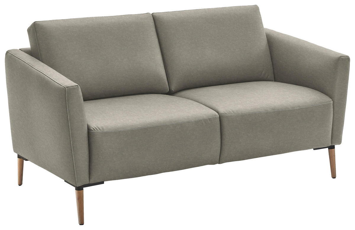 2-SITZER-SOFA  in Echtleder Hellgrau   - Eichefarben/Beige, Natur, Leder/Holz (182/86/87cm) - Valnatura