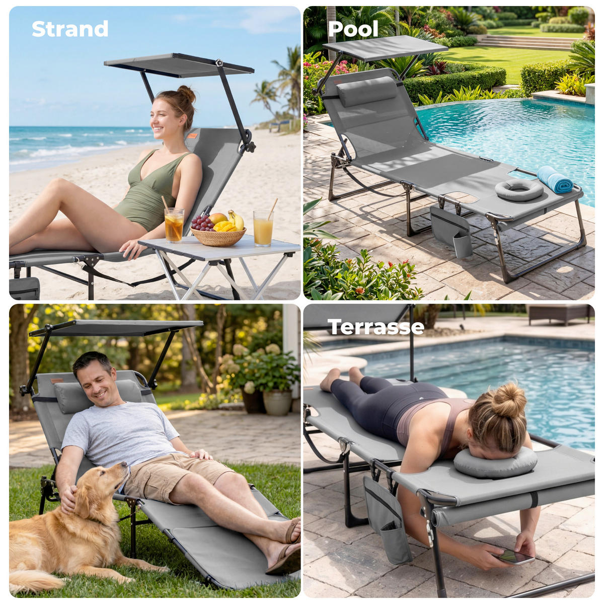 SONNENLIEGE 200/34/70 cm  - Dunkelgrau/Grau, Basics, Textil/Metall (200/34/70cm) - Modante