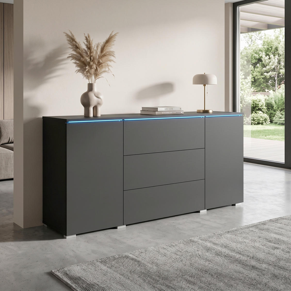 SIDEBOARD Vera 150/67,9/39,5 cm 3 Schublade(n)  - Schwarz/Graphitfarben, Basics, Holzwerkstoff/Kunststoff (150/67,9/39,5cm) - P & B