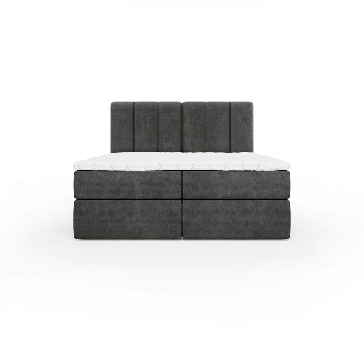 BOXBETT 160/200 cm,  in Anthrazit, gepolstertes Kopfteil, Bettkasten, Topper, Matratze, H3 = fest  - Anthrazit/Schwarz, Design, Holzwerkstoff/Kunststoff (160/200cm) - Esposa