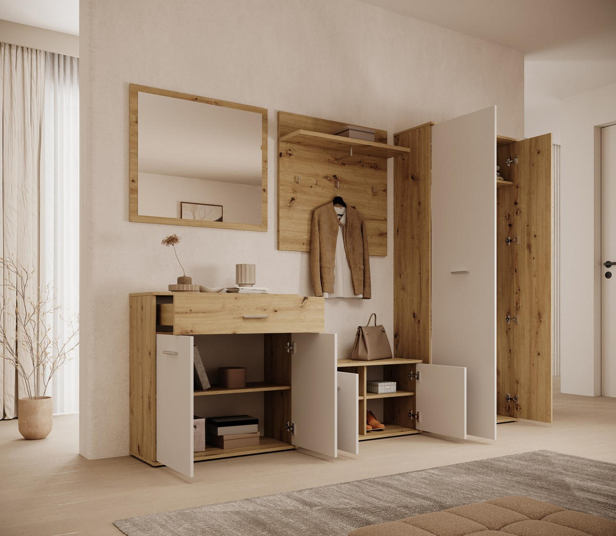 GARDEROBE - Weiß/Eiche Artisan, Design, Holzwerkstoff (260/190/35cm) - MID.YOU