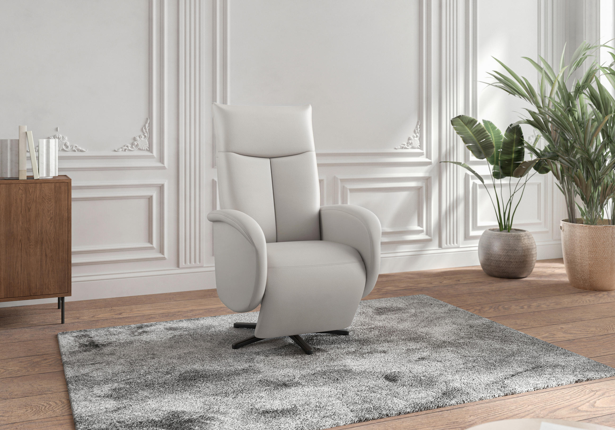 DREHSTUHL Hellgrau  - Hellgrau/Schwarz, MODERN, Leder/Metall (75/112/82cm) - Sit & More