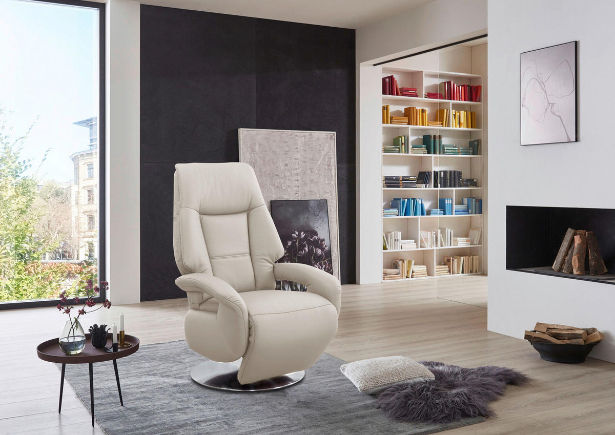 RELAXSESSEL Leder Weiss  - Chromfarben/Weiss, Konventionell, Leder/Metall (74/111/77cm) - Sit & More