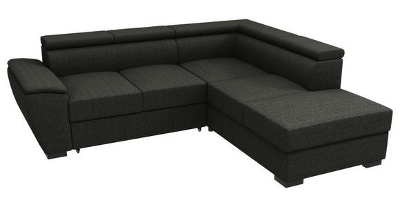 ECKSOFA Anthrazit Flachgewebe Schlaffunktion, Rücken echt, Kopfteilverstellung, Liegefläche im Originalstoff  - Anthrazit/Schwarz, KONVENTIONELL, Kunststoff/Textil (266/220cm) - Carryhome