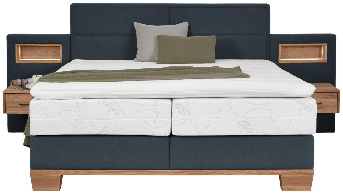 BOXSPRINGBETT 200/200 cm  Eichefarben, Dunkelblau  - Eichefarben/Dunkelblau, Natur, Holz/Textil (200/200cm) - Valnatura