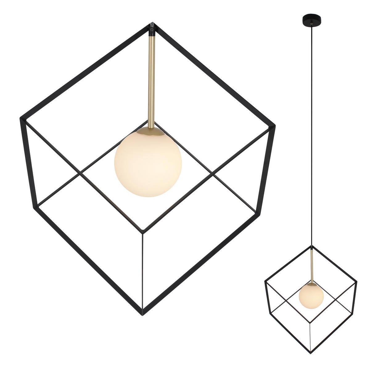 HÄNGELEUCHTE 30/130 cm   - Schwarz/Weiß, Design, Glas/Metall (30/130cm) - Näve