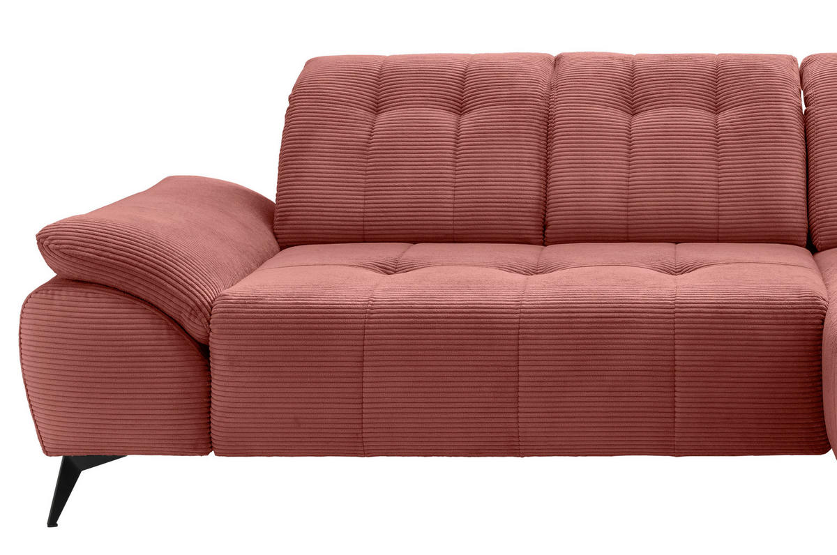 ECKSOFA FIORE in Cord Koralle Kopfteilverstellung, Sitzvorzug  280/180 cm  - Koralle/Schwarz, MODERN, Textil/Metall (280/180cm) - Livetastic