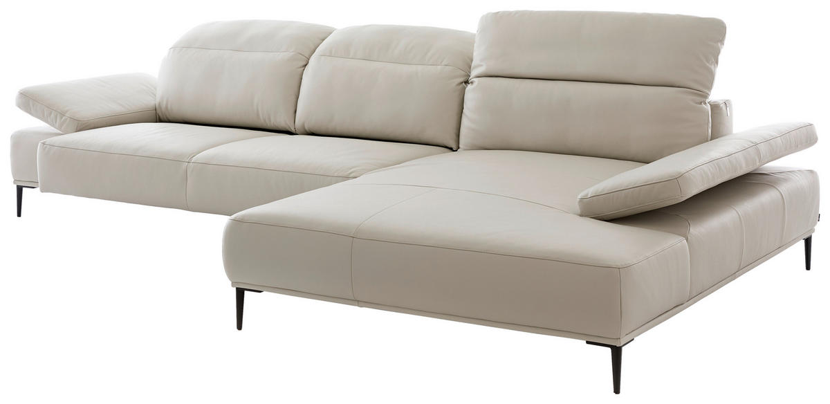 ECKSOFA Greige Echtleder Rücken echt  - Greige/Schwarz, MODERN, Leder/Metall (339/206cm) - Chilliano