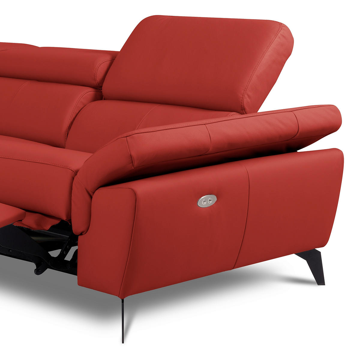 ECKSOFA SONO Rot Echtleder Lederlook Armteilverstellung, Kopfteilverstellung  - Rot/Schwarz, Design, Leder/Textil (179/252cm) - Livetastic