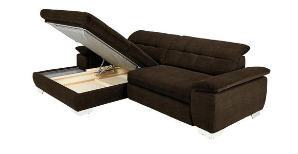 ECKSOFA in Mikrofaser Dunkelbraun  - Chromfarben/Dunkelbraun, Design, Textil/Metall (180/265cm) - Carryhome