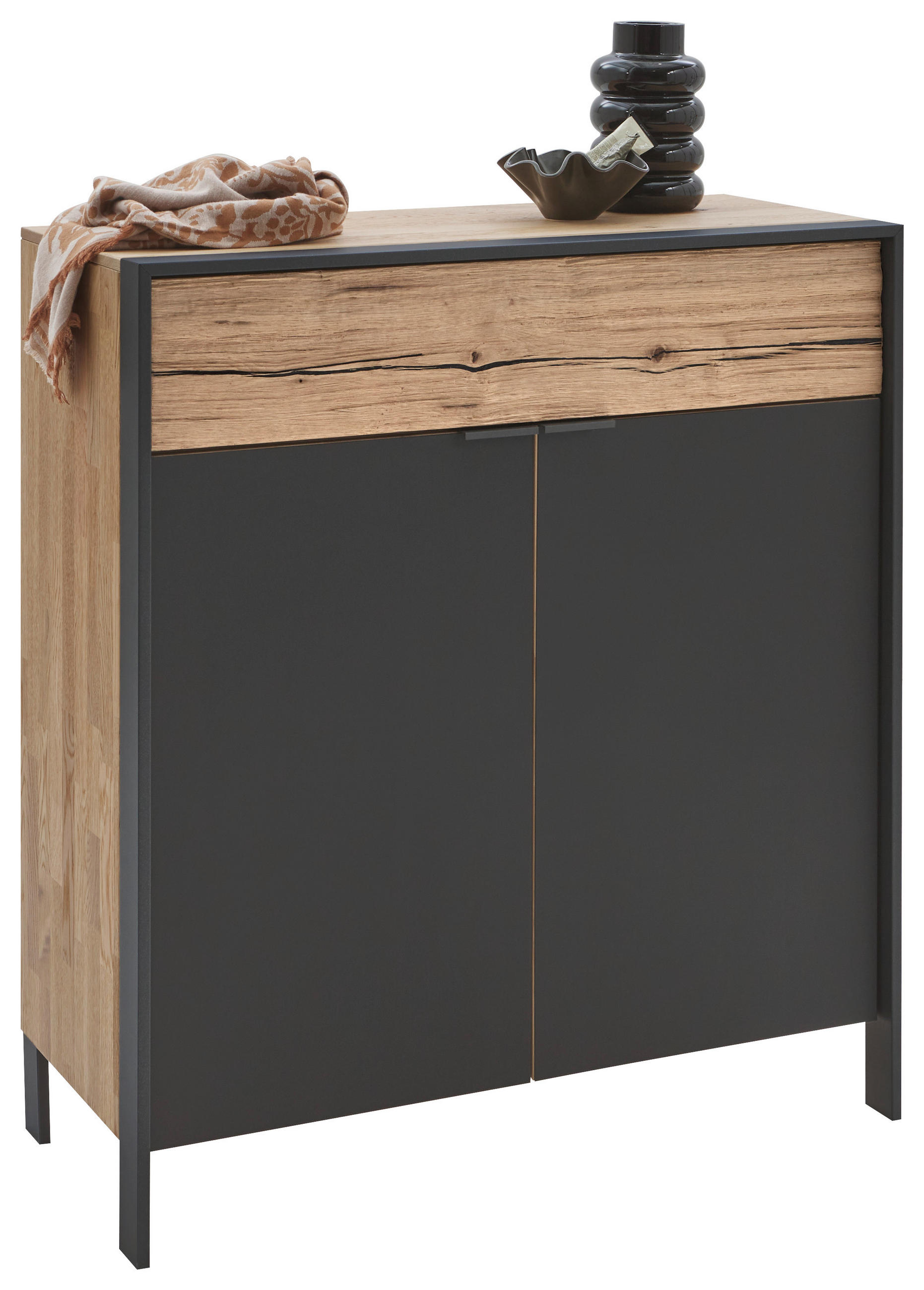 SCHUHSCHRANK 99/110,8/44,6 cm  - Eichefarben/Graphitfarben, Natur, Glas/Holz (99/110,8/44,6cm) - Valdera