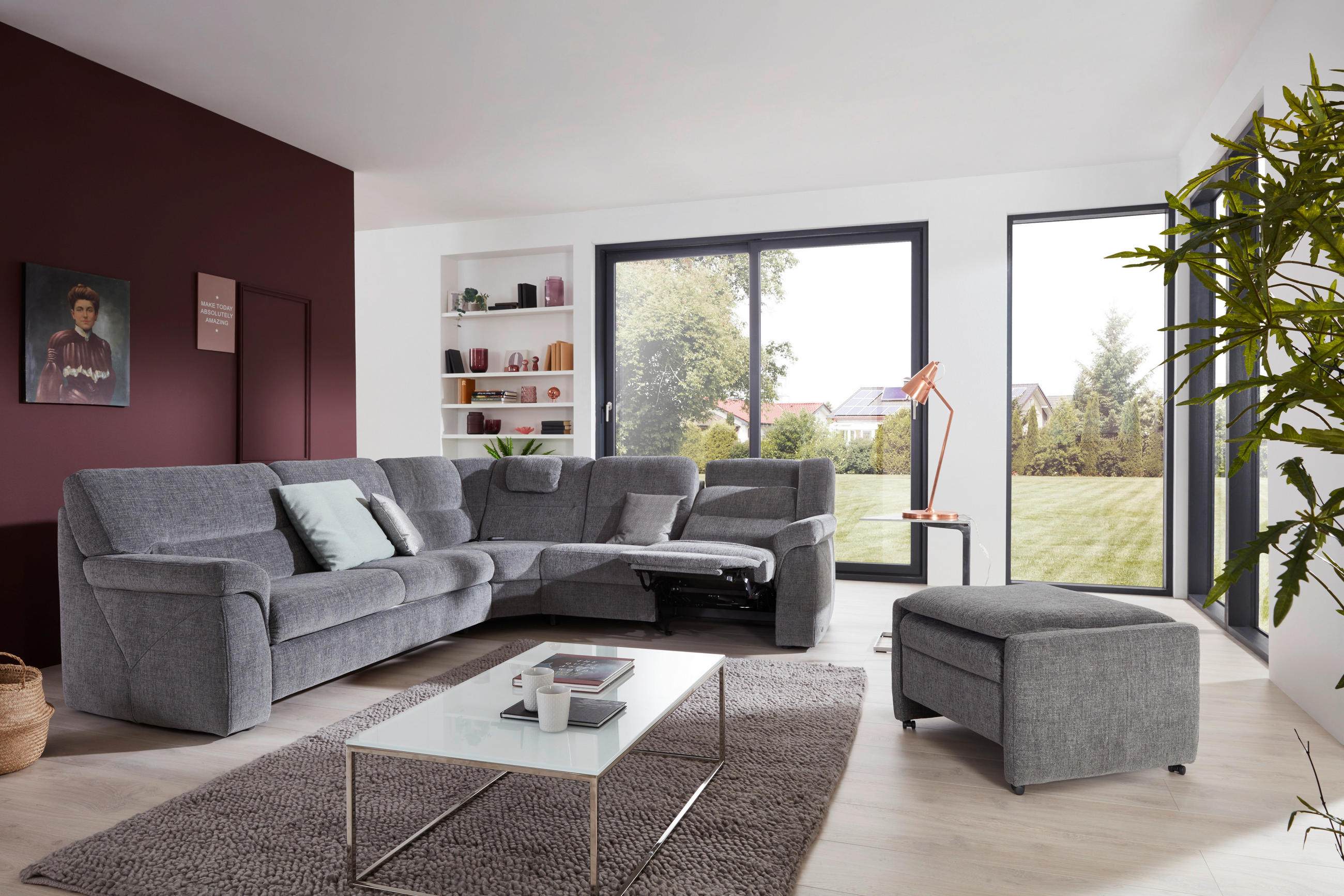 ECKSOFA in Chenille Grau  - Schwarz/Grau, Konventionell, Kunststoff/Textil (252/282cm) - Himolla