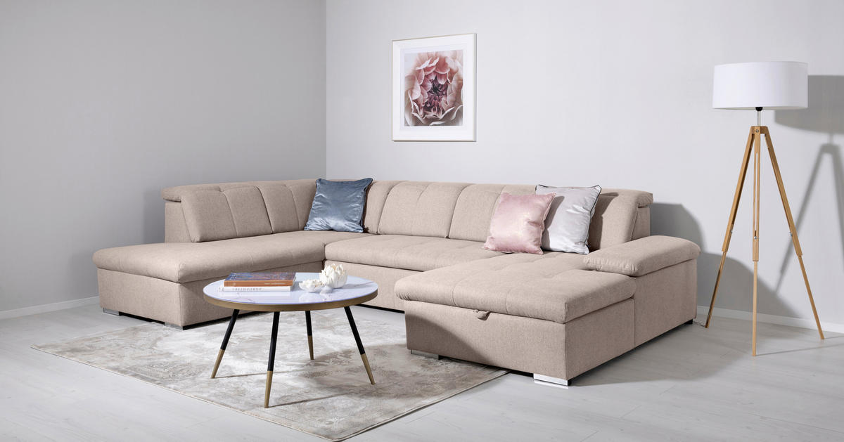 WOHNLANDSCHAFT in Beige  - Beige/Grau, Design, Textil/Metall (215/328/173cm) - MID.YOU