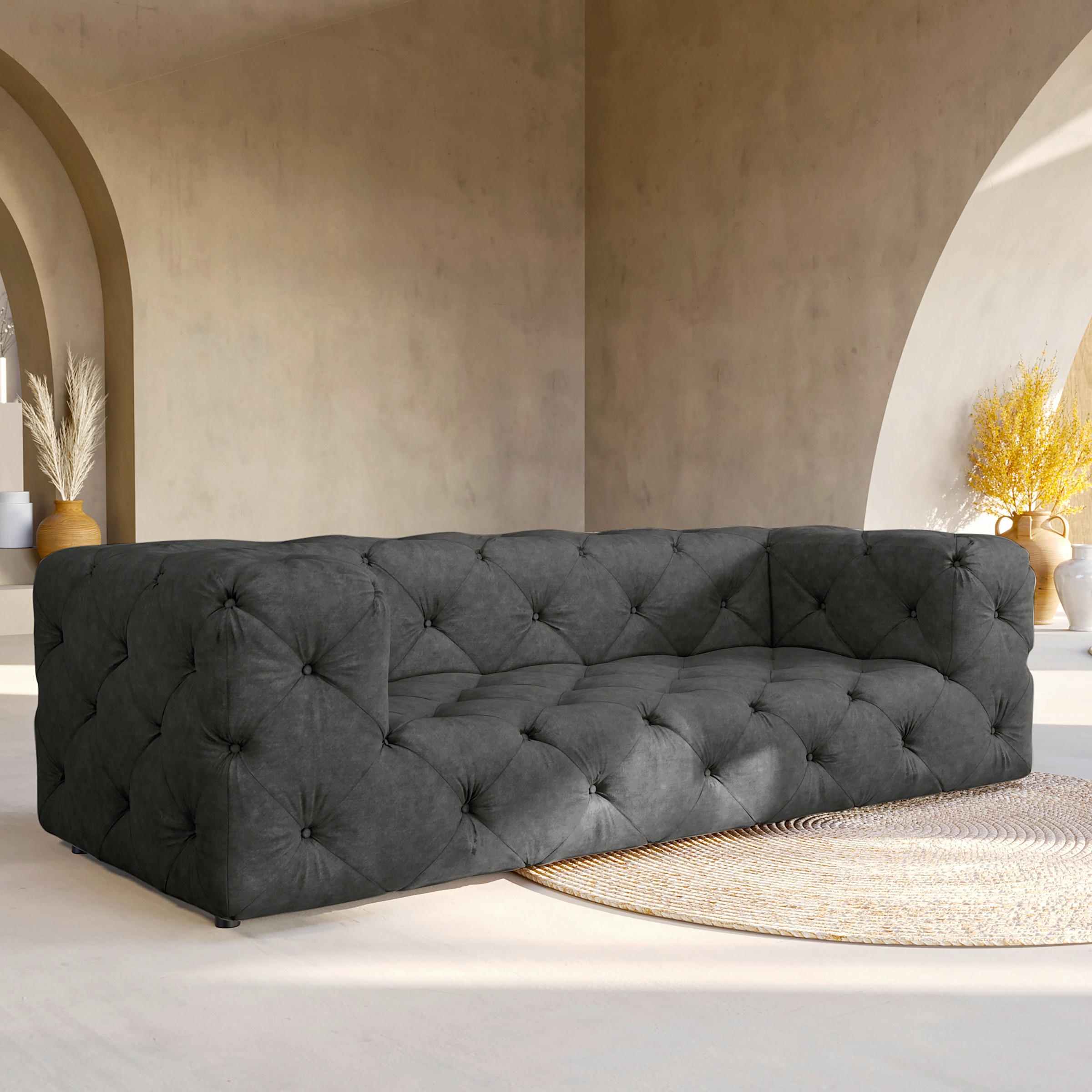 3-SITZER-SOFA Mikrofaser Anthrazit  - Anthrazit/Schwarz, Design, Kunststoff/Textil (230/71/100cm) - P & B