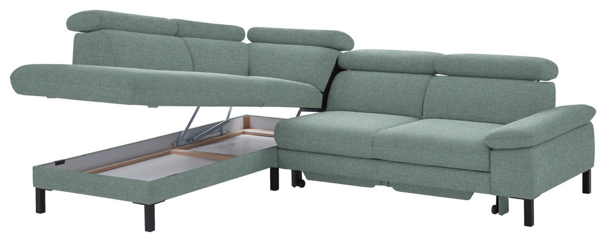 ECKSOFA in Flachgewebe Mintgrün  - Schwarz/Mintgrün, Design, Holzwerkstoff/Textil (217/272cm) - Pure Home Comfort