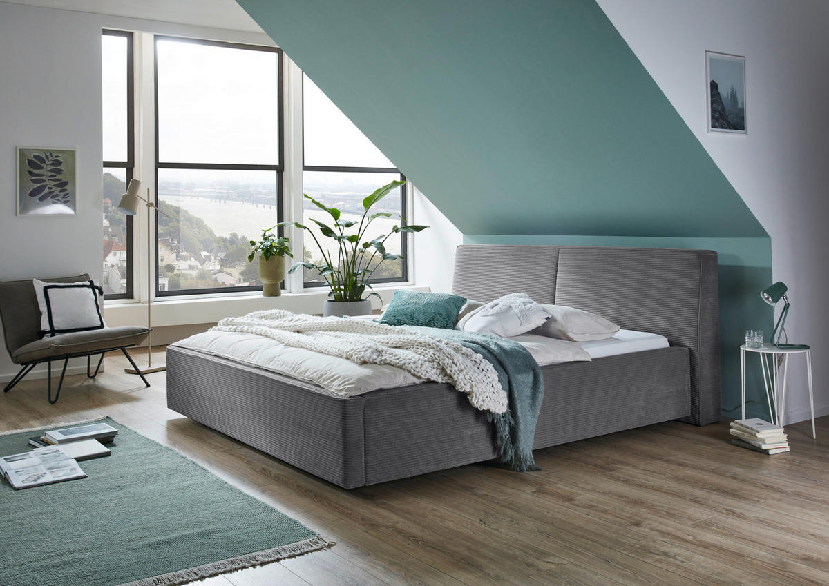 POLSTERBETT 180/200 cm  in Grau  - Birkefarben/Buchefarben, Design, Holz/Textil (180/200cm) - Boxxx