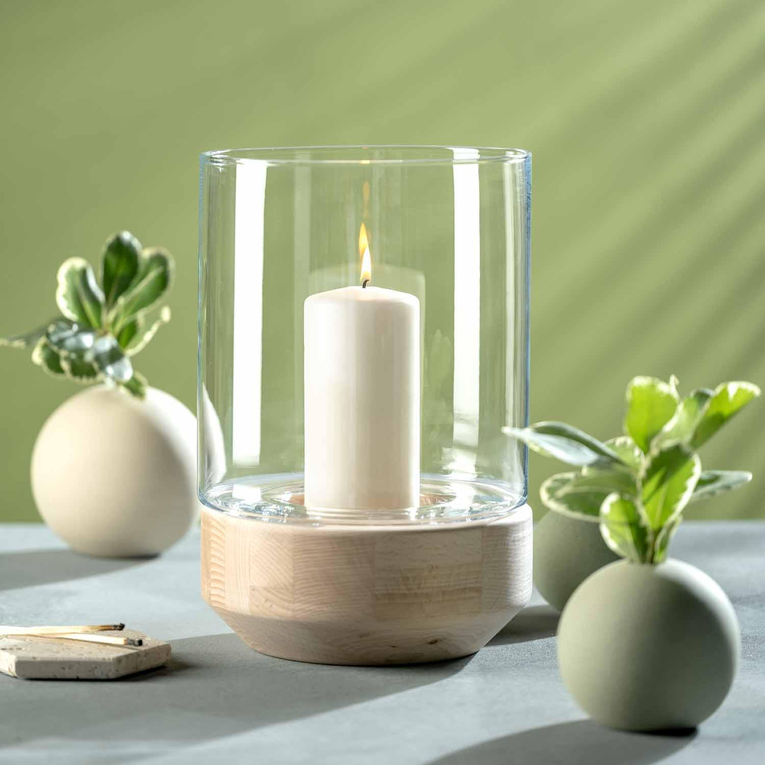 WINDLICHT - Transparent/Braun, KONVENTIONELL, Glas/Holz (20,00/30,00/20,00cm) - Leonardo
