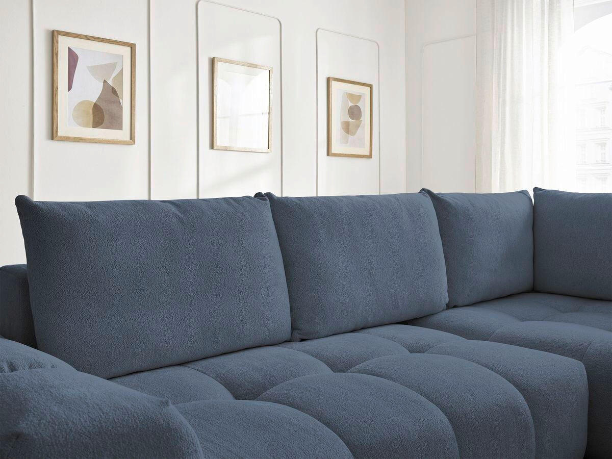 ECKSCHLAFSOFA EVEREST  mit Rücken echt, Armteil links, Armteil rechts Flachgewebe Dunkelblau  - Schwarz/Dunkelblau, MODERN, Kunststoff/Textil (320/212cm)