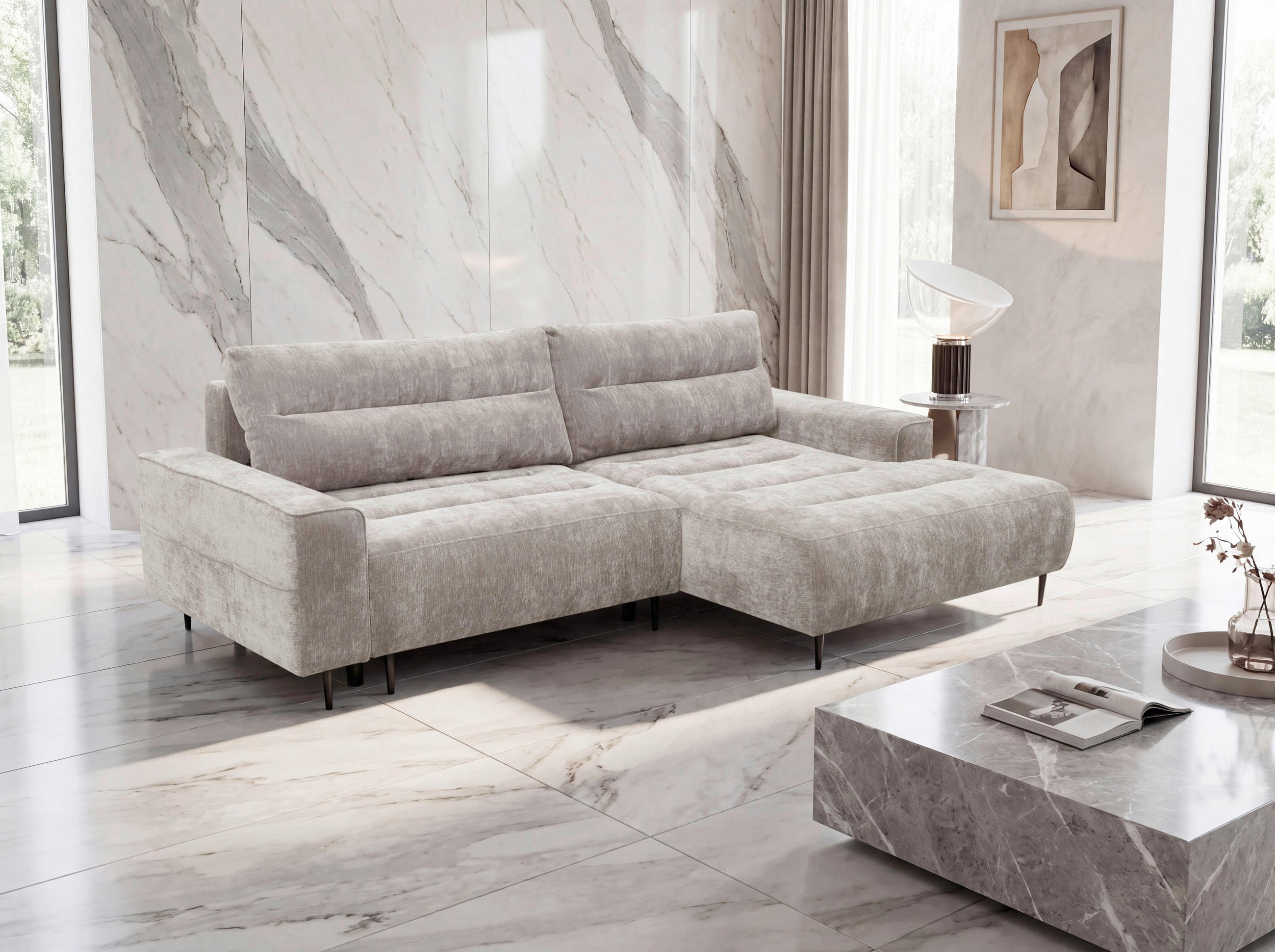 ECKSOFA Struktur Beige  - Beige/Schwarz, Design, Holz/Textil (260/160cm) - MID.YOU