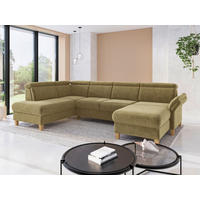 WOHNLANDSCHAFT GLENDALE E Olivgrün Flachgewebe  - Eichefarben/Olivgrün, KONVENTIONELL, Holz/Textil (193/321/166cm) - Sit & More