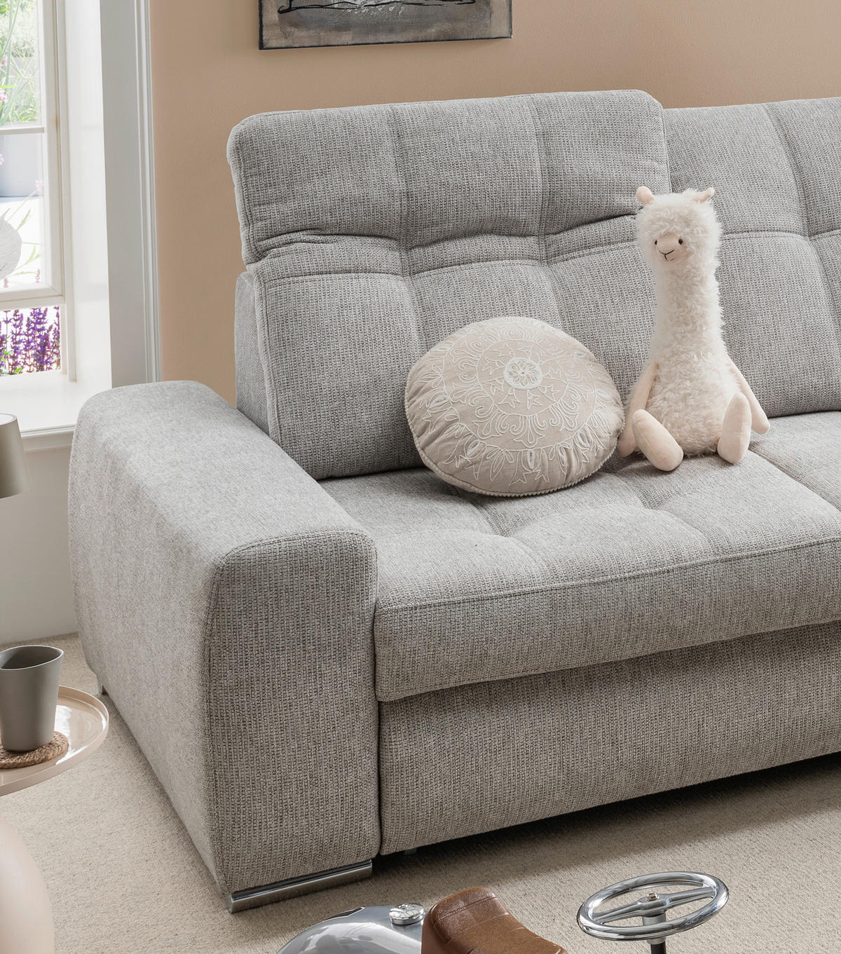 ECKSOFA FRIDO in Chenille Grau  283/186 cm  - Chromfarben/Grau, KONVENTIONELL, Textil/Metall (283/186cm) - Livetastic